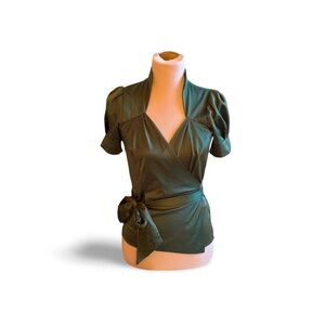 United Colors of Benetton M Emerald Green Wrap Blouse 1940s Retro